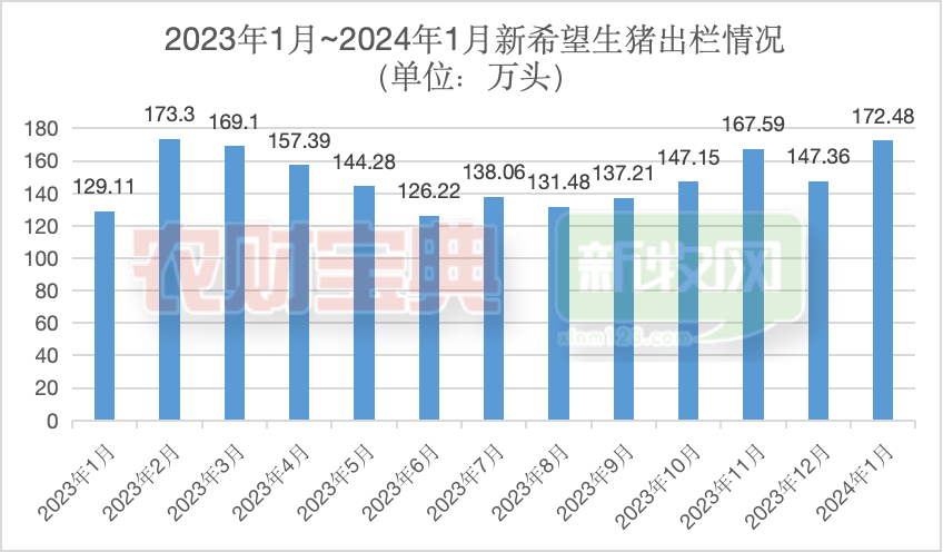 新希望：1月生猪销售172.48万头，收入21.59亿元！